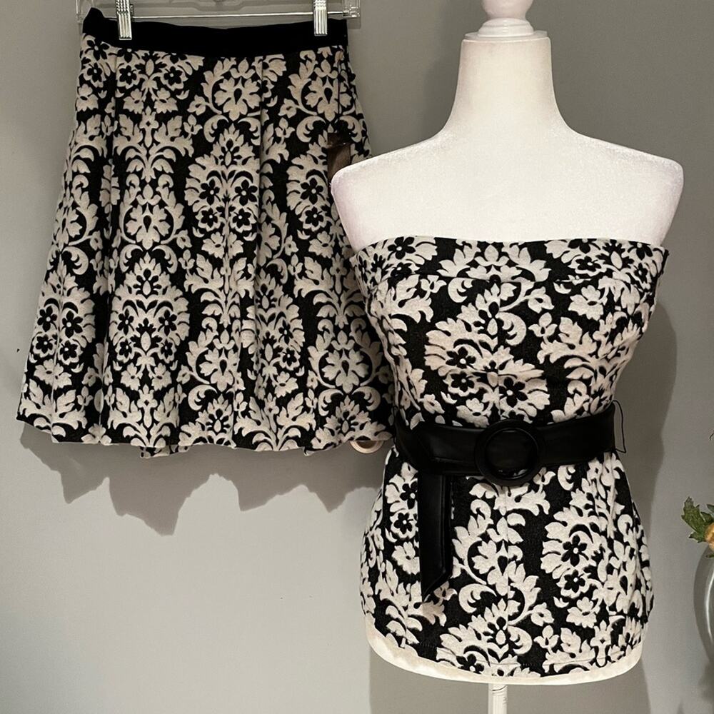 NEW Notice Romantic Jacquard Classic Wool Bubble Skirt Belt Zip Up Corset Top …